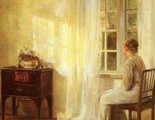 Holsoe Carl Vilhelm (Danish) 1863 to 1935 Waiting By The Window O C 73 by 66.7cm. Holsoe,  