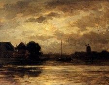 Sadee Philip Lodewijk Jacob View Of The Spaarne Haarlem By Moonlight. Sadee ������ ���� Lodowyck