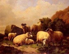 Verboeckhoven Eugene Joseph Sheep grazing By The Coast. Verboeckhoven,  