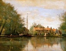 Corot Camille River landscape in Holland Sun. ����, ������