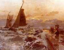 Petersen Angeln Heinrich Sailing Ships Returning In Heavy Seas. ,  Angeln