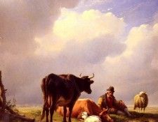 Verboeckhoven Eugene Joseph A farmer At Rest With His Stock. Verboeckhoven,  