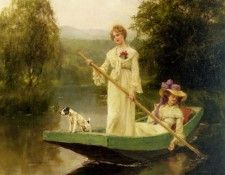 King Henry John Yeend Two Ladies Punting On The River.    Yeend