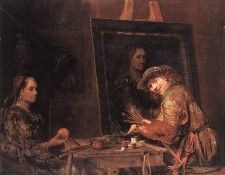 GELDER Aert de Self Portrait At An Easel Painting An Old Woman. ,  