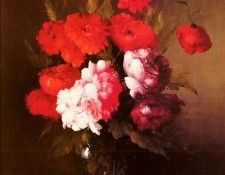 Ribot Germain Theodore Pink Peonies And Poppies In A Glass Vase. ,  Theodule 