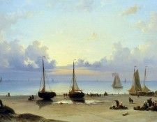 Koster Everhardus Ships and fishermen on the beach Sun . , Everhardus