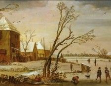 De Velde Esaias Van (Amsterdam) 1590 to 1630 A Winter Landscape With Skaters On A Frozen River S. ,  Van De