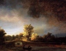 REMBRANDT LANDSCAPE WITH A STONE BRIDGE CA 1637 RM AMSTERDAM.    