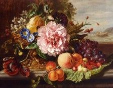 Hamburger Helen Augusta A Still Life With Flowers And Fruit. ,  Augusta