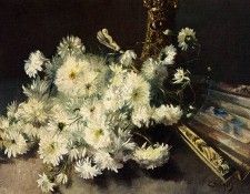 Vogels Guillaume A Still Life With Chrysanthemums And A Fan. Vogels, Гийом