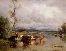 Roelofs Willem River landscape with cows Sun. , 