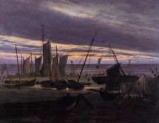 FRIEDRICH Caspar David Boats In The Harbour At Evening. ,  