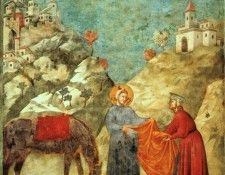 Giotto   Legend of St Francis   [02]   St Francis Giving his Mantle to a Poor Man. ������ �� �������