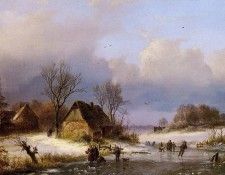 Klombeck Johann Winter landscape Sun. Klombeck,  