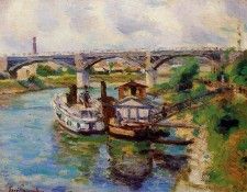 Guillaumin Jean Moored ships at canal Sun. Guillaumin 