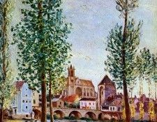 Sisley Alfred Moret sur Loing Bridge church and mill Sun. ������, �������