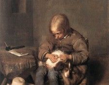Boy Ridding his Dog of Fleas WGA.  