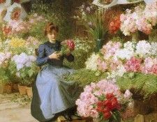 Flower Seller in front of the Madeleine Church. ,  