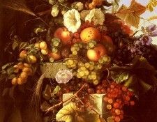 Dietrich Adelheid Still Life With Grapes Peaches Flowers And A Butterfly. , 