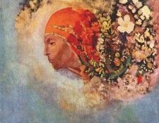 redon head with flowers c1895.  