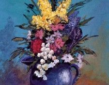E Szegvary - Flowers in Vase (mouthpainted), De. Szegvary, E