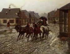 A Journey in the Rain Oil on Canvas on Board. Wierusz-,  