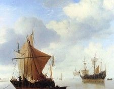 Velde van de Willem jr A calm sea Sun . ,    