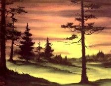 bob ross csg029 evergreens at sunset. , 