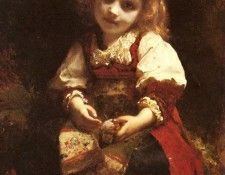 Piot Adolphe A Little Girl Holding A Bird. ,  