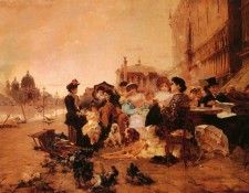 Ramirez-Ibanez Manuel (Spanish) 1856-1925 A Cafe On The Riva Schiavone, Venice OC 78by111cm. ,  Ibanez