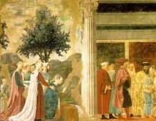 Piero della Francesca -The Arezzo Cycle - Adoration of the Holy Wood and the Meeting of Solomon and the Queen of Sheba. ,  