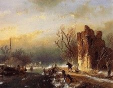 Schelfhout Andreas Traveller country road in winter Sun. Schelfhout, 