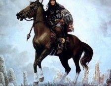 keith parkinson horseman near lake. , 