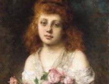 Harlamoff Alexej Auburn haired Beauty with Bouquet of Roses. ��������, ������� Alexeivich