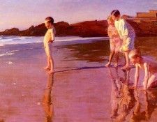 Correa Benito Rebolledo Children On The Beach At Sunset  Valencia. ������, ������ Rebolledo
