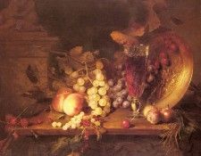 Desgoffe Blaise Still Life With Fruit A Glass Of Wine And A Bronze Vessel On A Ledge. Desgoffe,  