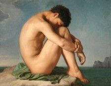 Flandrin Hippolyte Jeune homme assis au bord de la mer. Flandrin, 