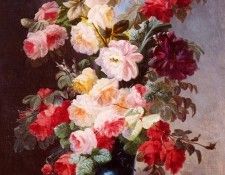Viard Georges A Still Life With Roses And Peonies In A Blue Vase. , 
