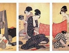 utamaro women making dresses 1-triptych mid-1790s. �������, ��������