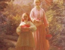 Olrik Ole Henrik Sisters Gathering Raspberries And Roses  Summer. Olrik  