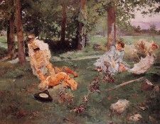 Elegant figures in a summer Garden. ,   Y