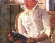 cassatt susan on a balcony holding a dog 1883.  