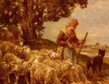 Jacque Charles Emile A Shepardess Watering Her Flock. ���, ����� �����