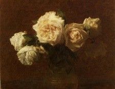 Fantin Latour Henri Yellow Pink Roses in a Glass Vase. ������-�����, �����-����-���-������