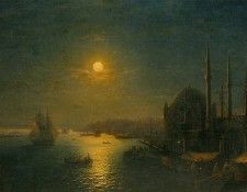 Aivazovskii Ivan A Moonlit View of the Bosphorus 1884 Oil On Canvas.   