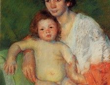 Cassatt Mary Nude Baby on Mother-s Lap Resting Her Arm on the Back of the Chair.  