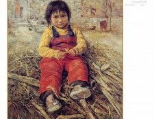 c2211 CSCU JH FOP 16 Little Girl Sitting on a Firewood Stack.  