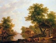 Strij van Jacob Landscape with river near Dordrecht Sun. Strij,  