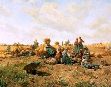 Knight Daniel Ridgway Peasants lunching in a field Sun. ,  