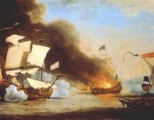 Velde-The-Younger An English Ship In Action With Barbary Corsairs. ,    